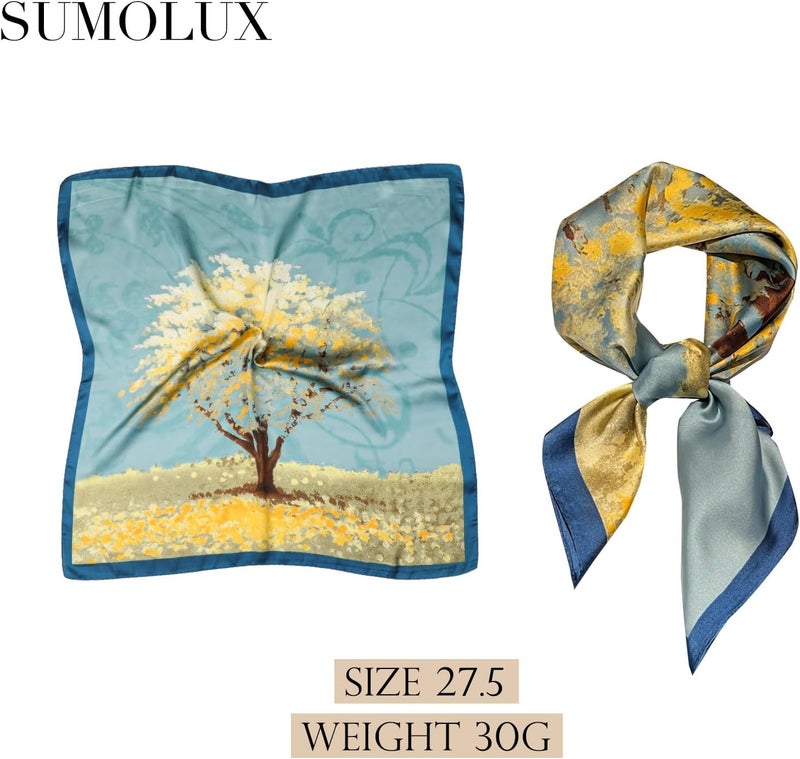 Sumolux Head Hair Scarf for Women Like Satin Silk Scarf Bandana Hair Wrapping Night Large Square Scarves 27.5" - Image 2